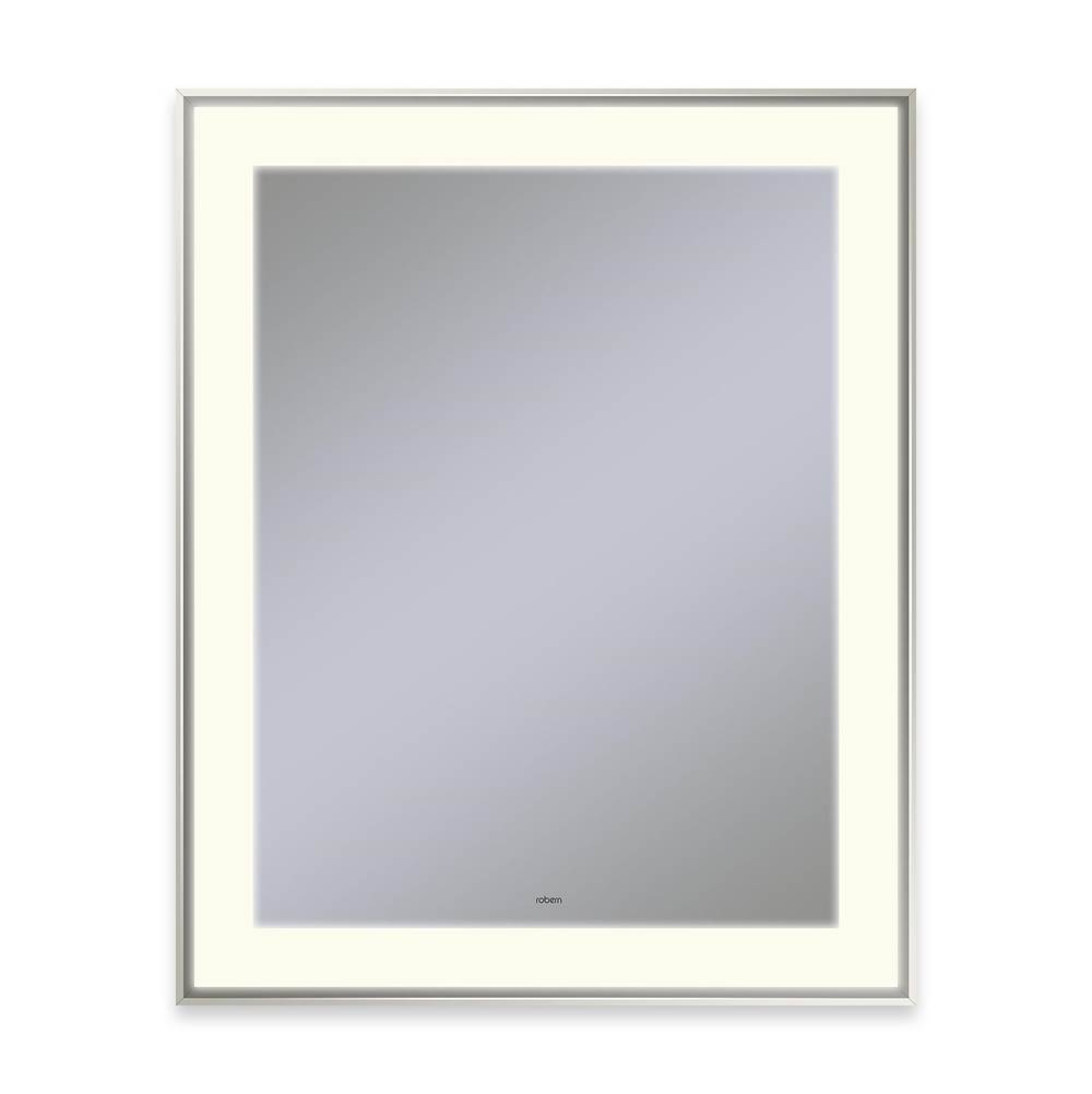 Robern Sculpt Lighted Mirror, 25” x 31” x 2-1/4'', Slim Museum Frame, Polished Nickel, Perimeter Light Pattern, 2700K Color Temperature (Warm White)