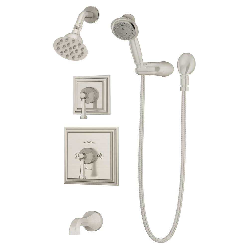 Symmons Canterbury 2-Handle Tub and 1-Spray Shower Trim with 3-Spray Hand Shower in Satin Nickel (Valves Not Included)