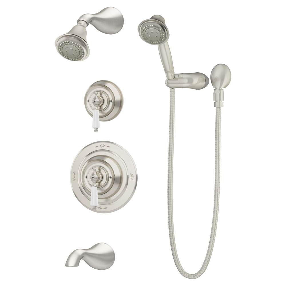 Symmons Carrington 2-Handle Tub and 3-Spray Shower Trim with 3-Spray Hand Shower in Satin Nickel (Valves Not Included)