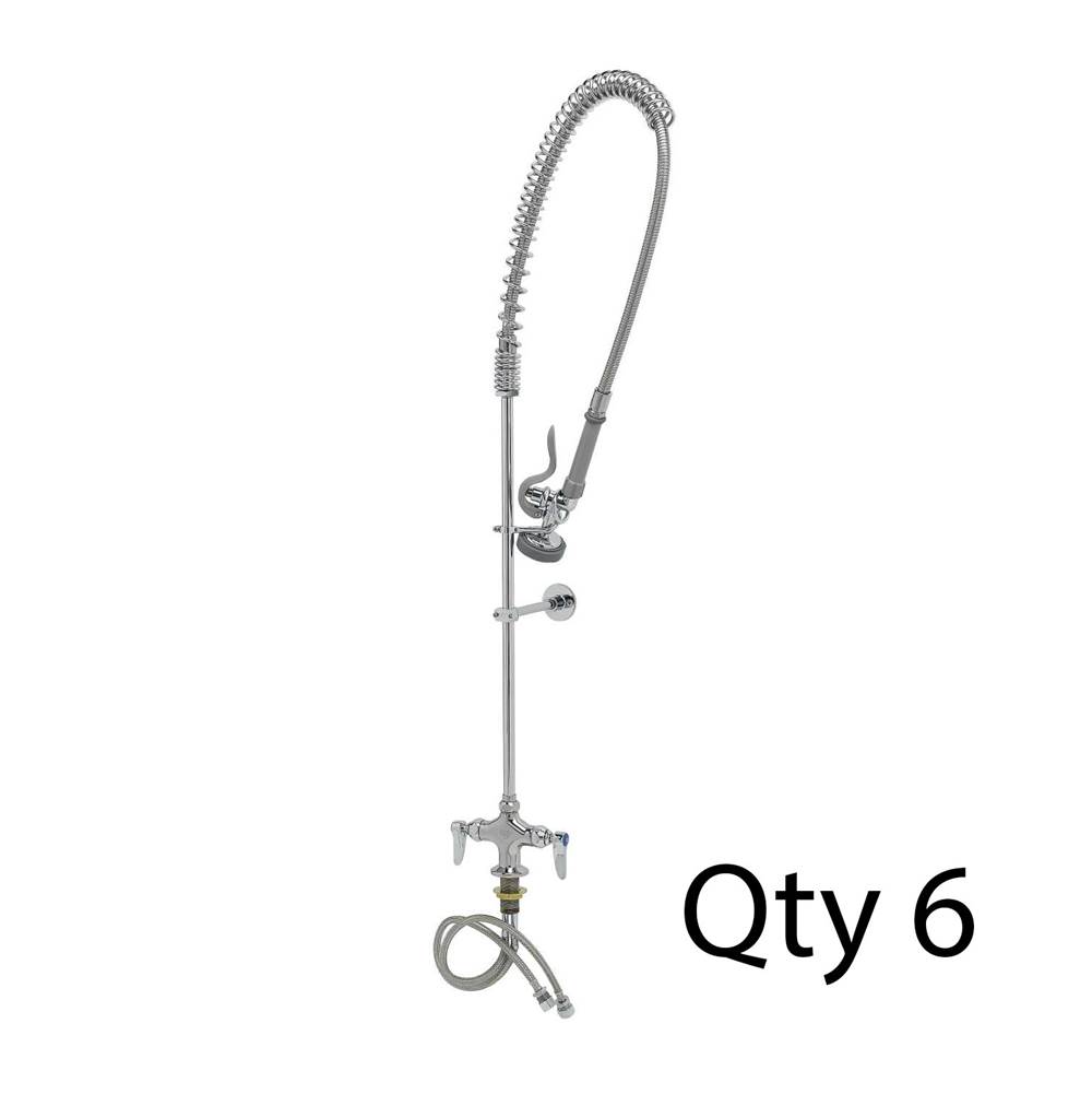 T&S Brass EasyInstall Pre-Rinse, Spring Action, 18'' Flex Lines, Wall Bracket (Qty. 6)