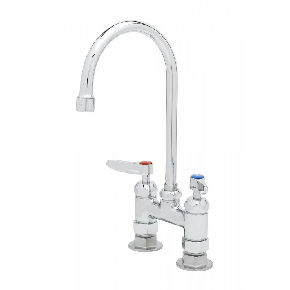 T&S Brass 4'' c/c Double Pantry Faucet, Swivel Gooseneck, Lever Handles, 00AA Inlets & Ceramas