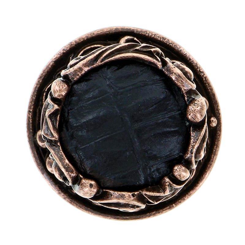 Vicenza Designs Liscio, Knob, Small, Leather Insert, Black, Antique Copper