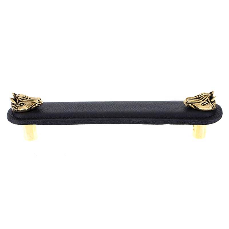 Vicenza Designs Equestre, Pull, Leather, Horse, 5 Inch, Black, Antique Gold