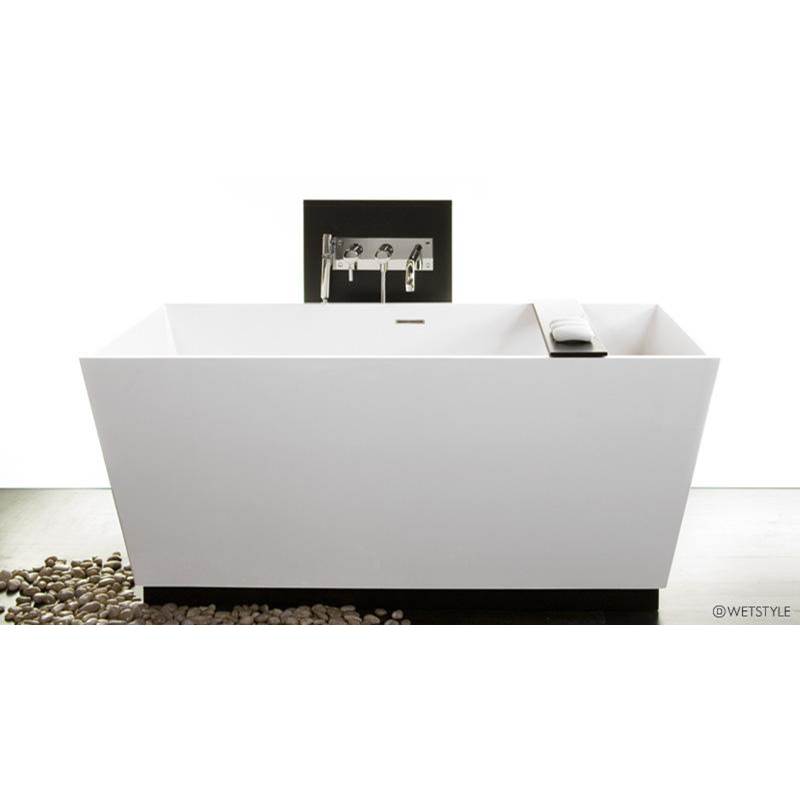 WETSTYLE Cube Bath 60 X 30 X 24 - Fs  - Built In Nt O/F & Mb Drain - Copper Conn - Wood Plinth Walnut Chocolate - White True High Gloss