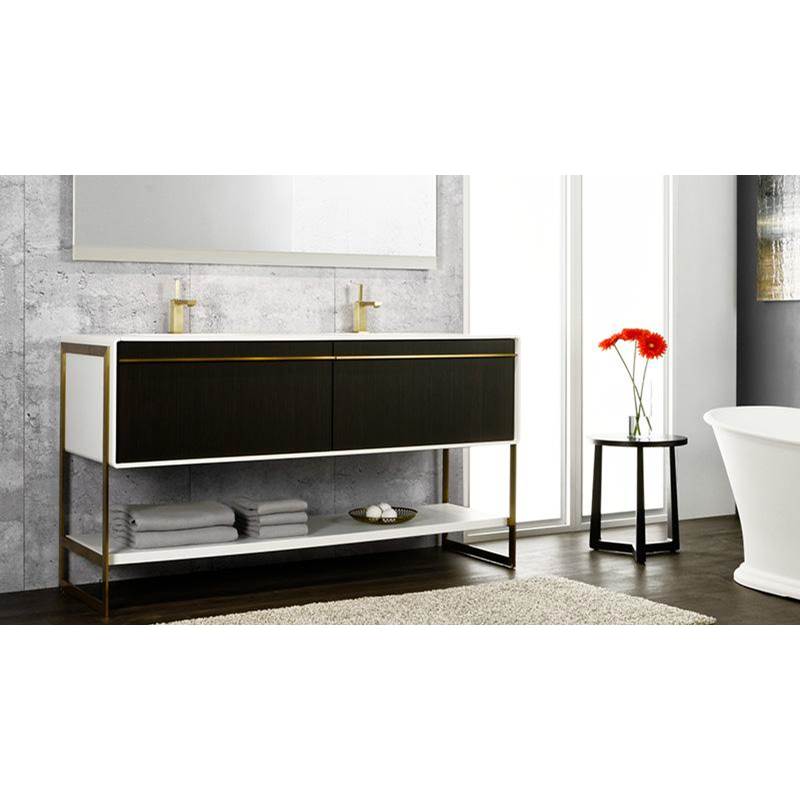 WETSTYLE Deco Vanity Floormount 30'' - Wll Config Walnut Chocolate And White Matte Lacquer - Satin Brass Metal
