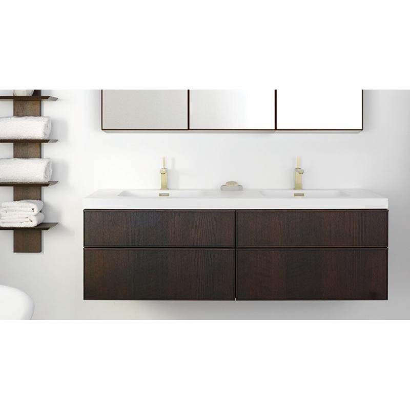 WETSTYLE Furniture Frame Linea - Vanity Wall-Mount 48 X 22 - 4 Drawers, 3/4 Depth Drawers - Oak White And White Matte Glass Insert
