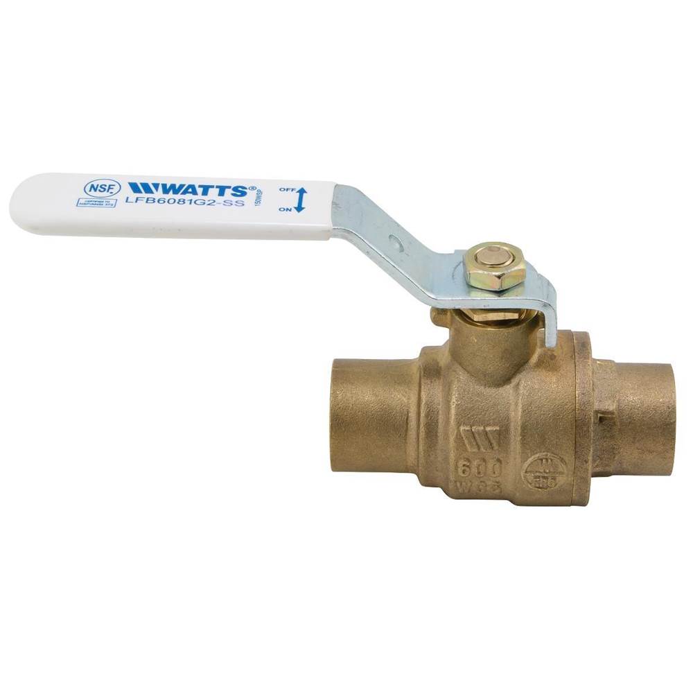 Watts 3/4 IN 2-Piece Full Port Lead Free Bronze Ball Valve, Stainless Steel Ball and Stem, Solder End Connections