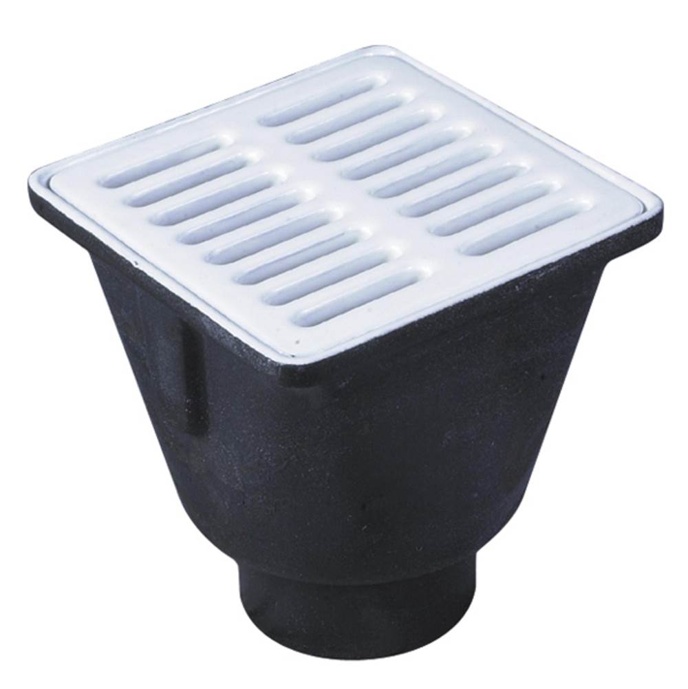 Watts Floor Sink, 2 IN Pipe, No Hub, 8 IN Square , 6 IN Deep Porcelain Enamel Coated Cast Iron Grate, Dome Bottom Strainer, No Hub