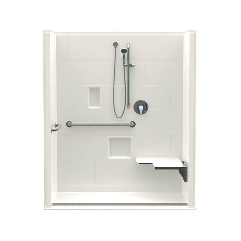 Aquatic 16030BFSBTTR 60 x 30 AcrylX Alcove Center Drain One-Piece Shower in Biscuit