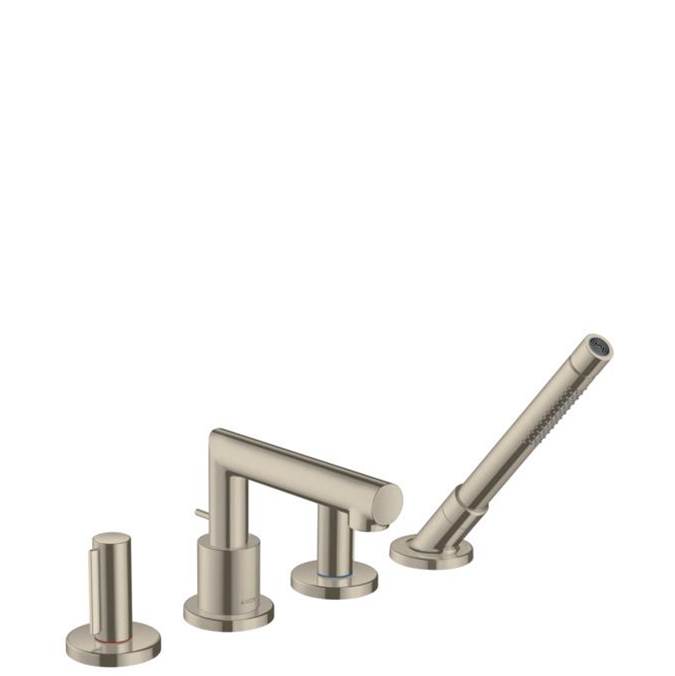 Axor Uno 4-Hole Roman Tub Set Trim with Zero Handles and 1.75 GPM Handshower in Brushed Nickel