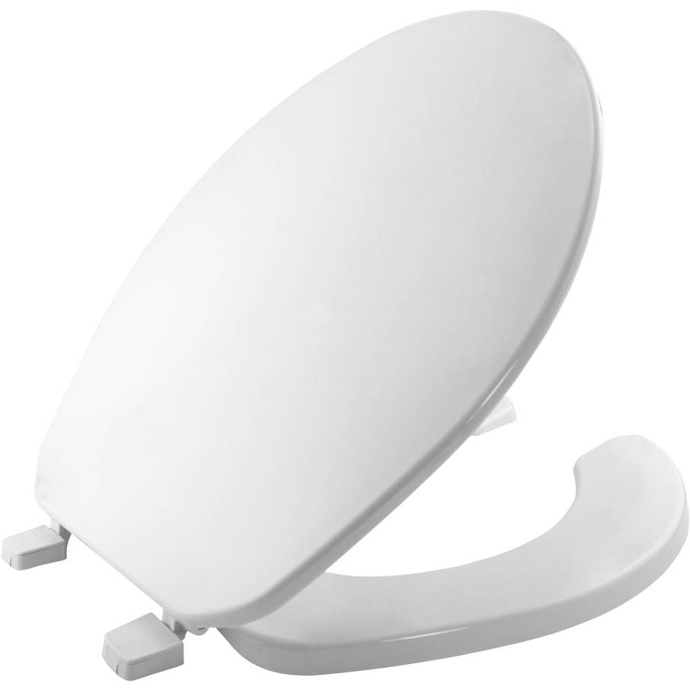 Bemis Round Commercial Plastic Open Front With Cover Toilet Seat with Top-Tite Hinge - White
