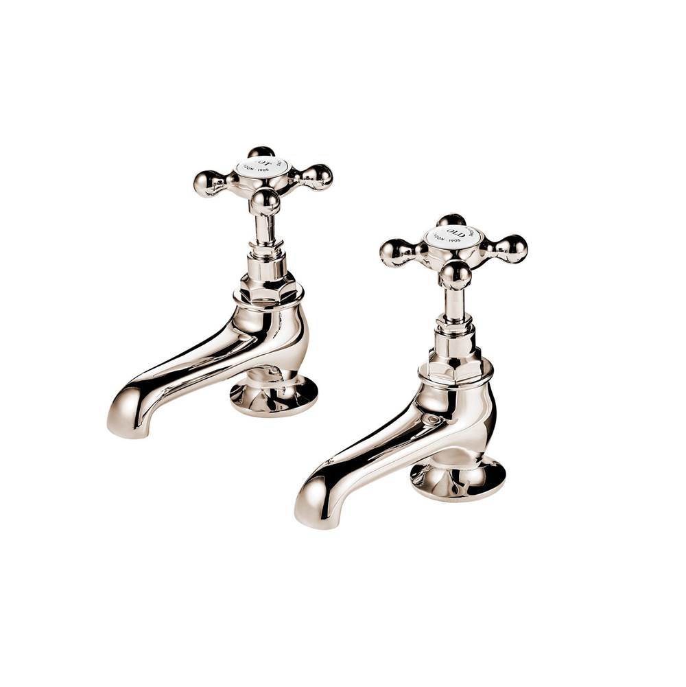 Barber Wilsons And Company 1890''S  Pair Basin Taps 4'' Spouts With White Porcelain Buttons