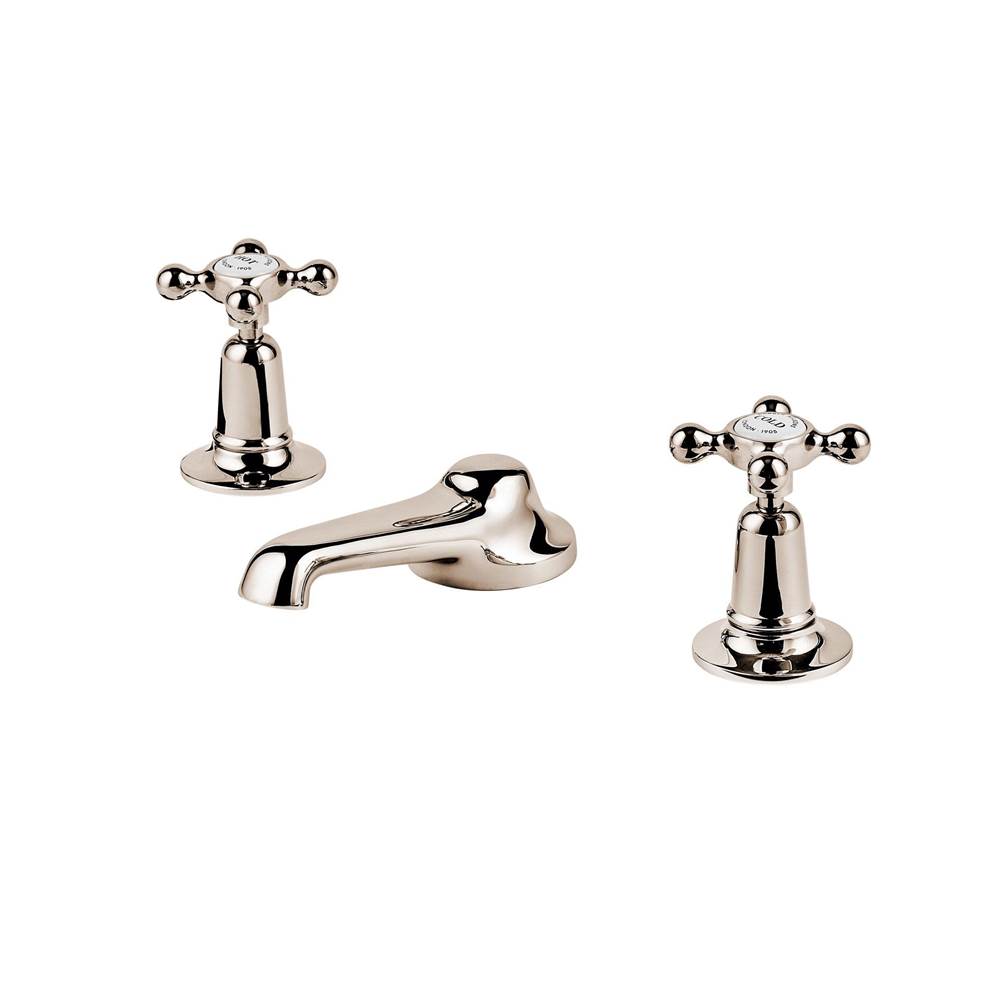 Barber Wilsons And Company Regent 1900''S  Widespread Faucet 4 1/2'' Spout W/Plug And Chain Unattached (Ceramic Disc) With White Porcelain Buttons