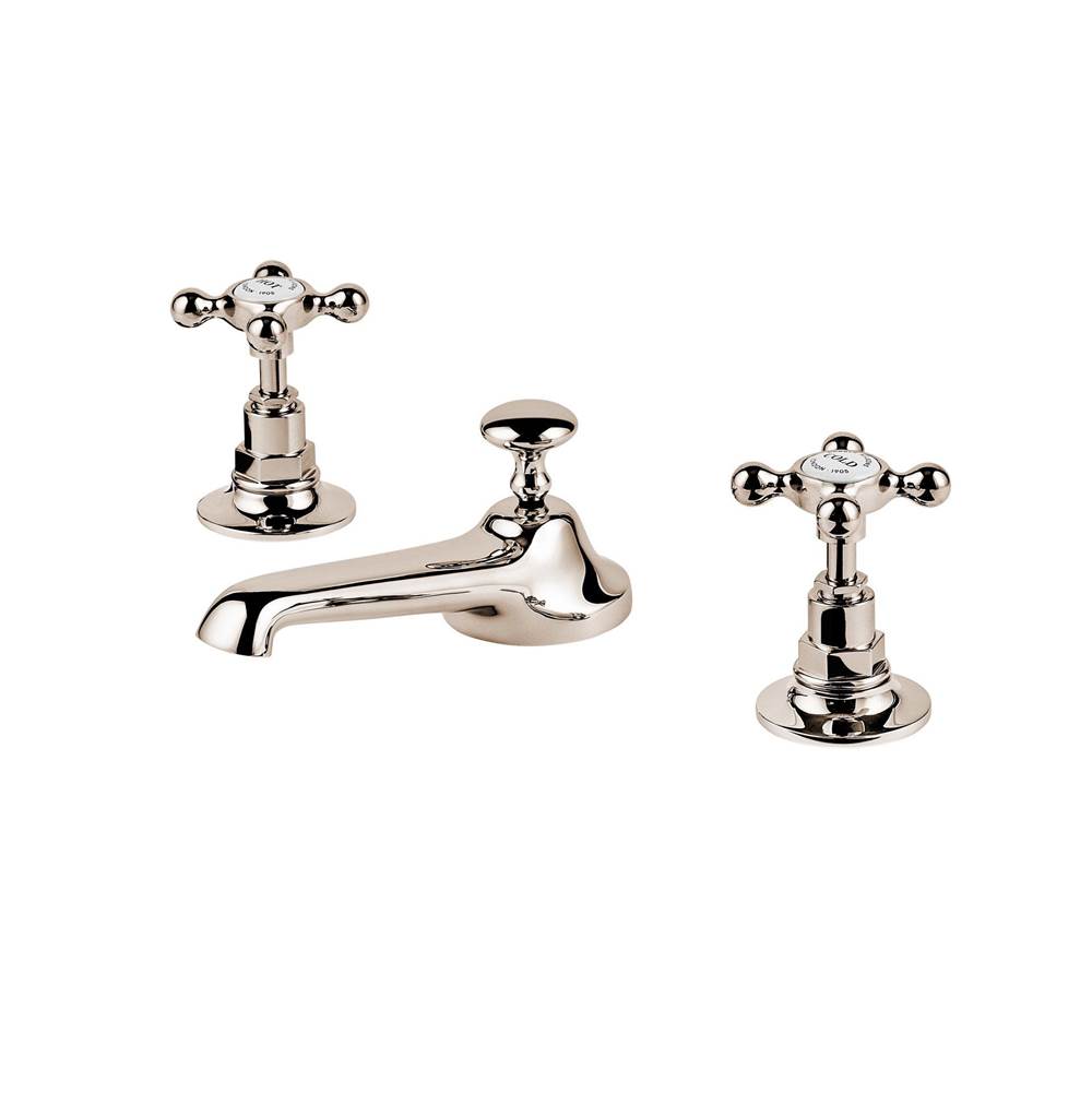 Barber Wilsons And Company 1890''S  Widespread Faucet 5 1/2'' Spout With Pop Up Drain (Ceramic Disc) With White Porcelain Buttons