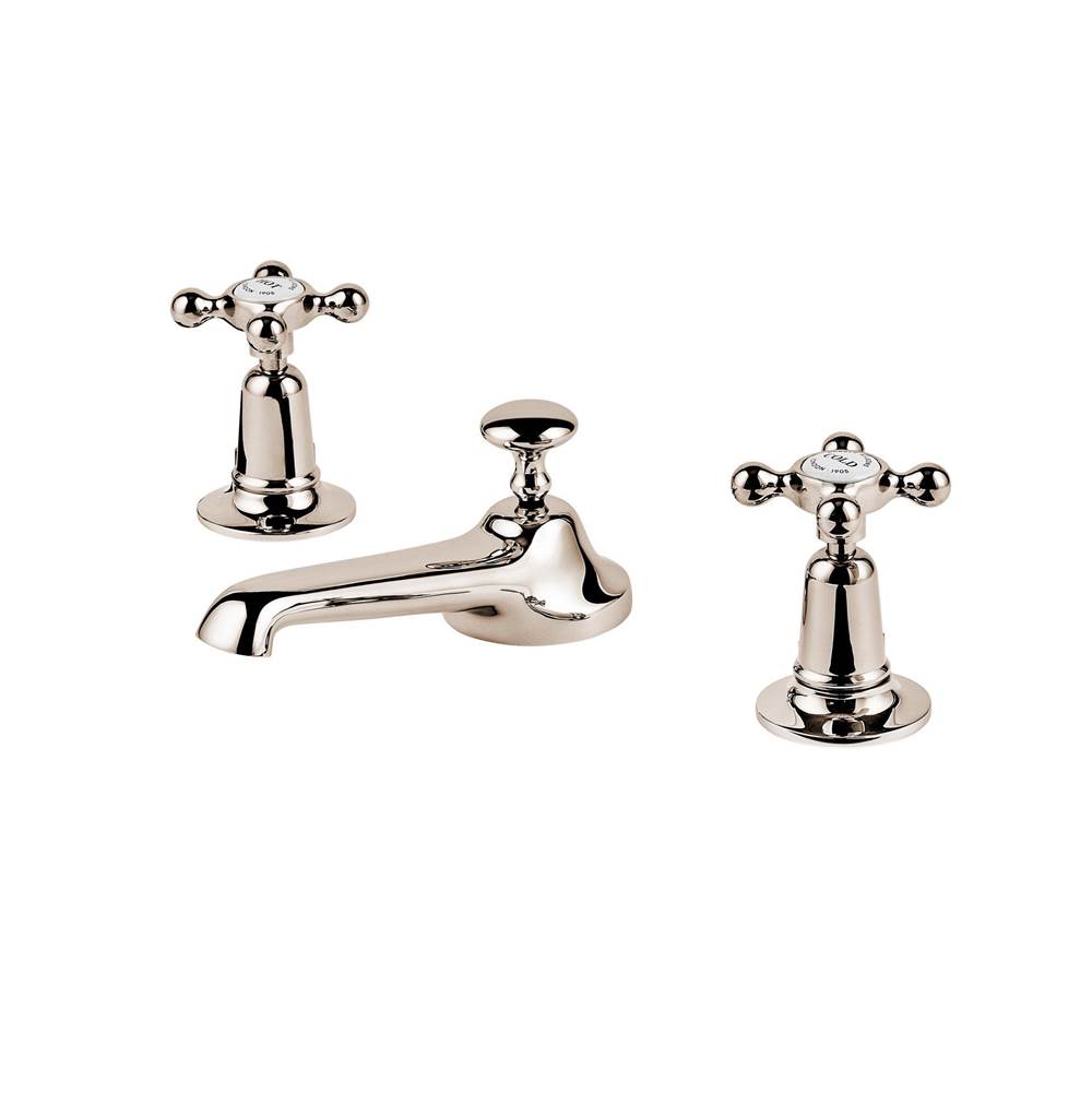 Barber Wilsons And Company Regent 1900''S Widespread Faucet 5 1/2'' Spout With Pop Up Drain (Ceramic Disc) With White Porcelain Buttons