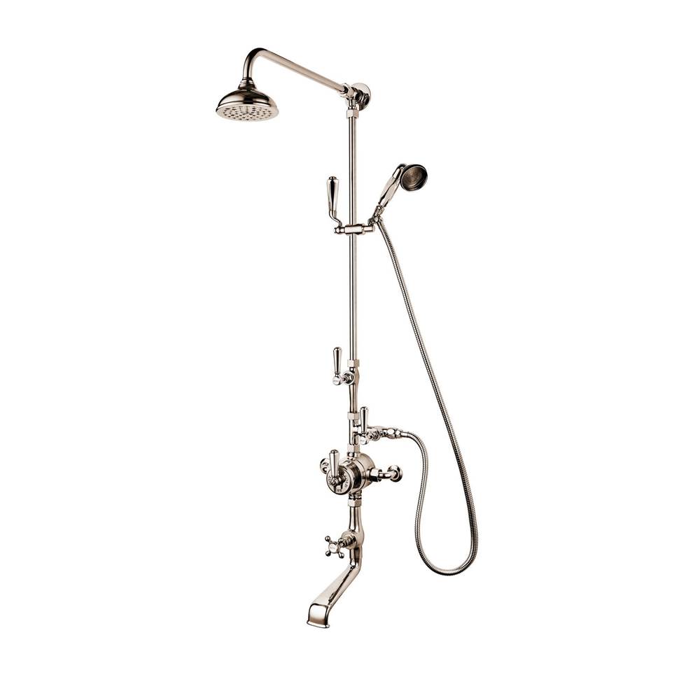 Barber Wilsons And Company 1890''S Exposed Thermostatic Shower/Tub And Handspray On Slider With 5'' Rain Head With Metal Lever, Buttons And Spray (Cross Handle On Tub Volume