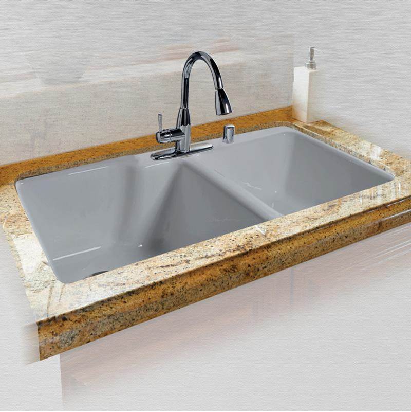 Ceco 36 x 22 x 10 Extra Deep - High-Low Double Bowl - Tile Edge