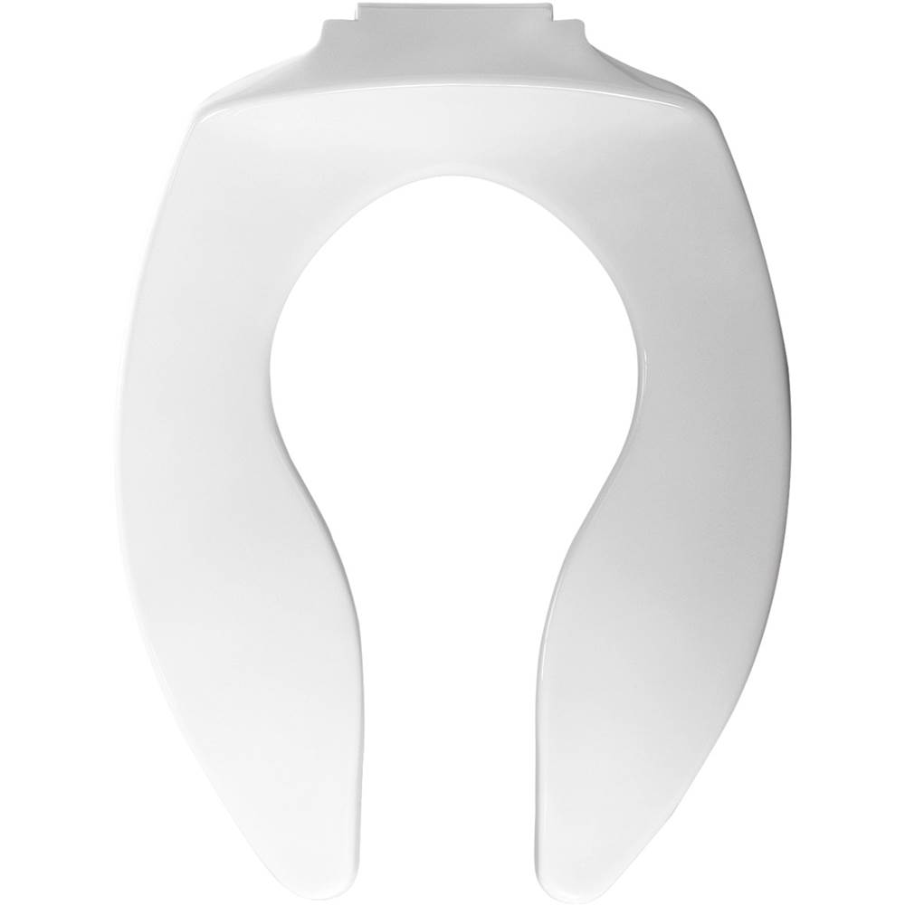 Church Elongated Commercial Plastic Open Front Less Cover Posturemold Toilet Seat with STA-TITE Self-Sustaining Check Hinge - White