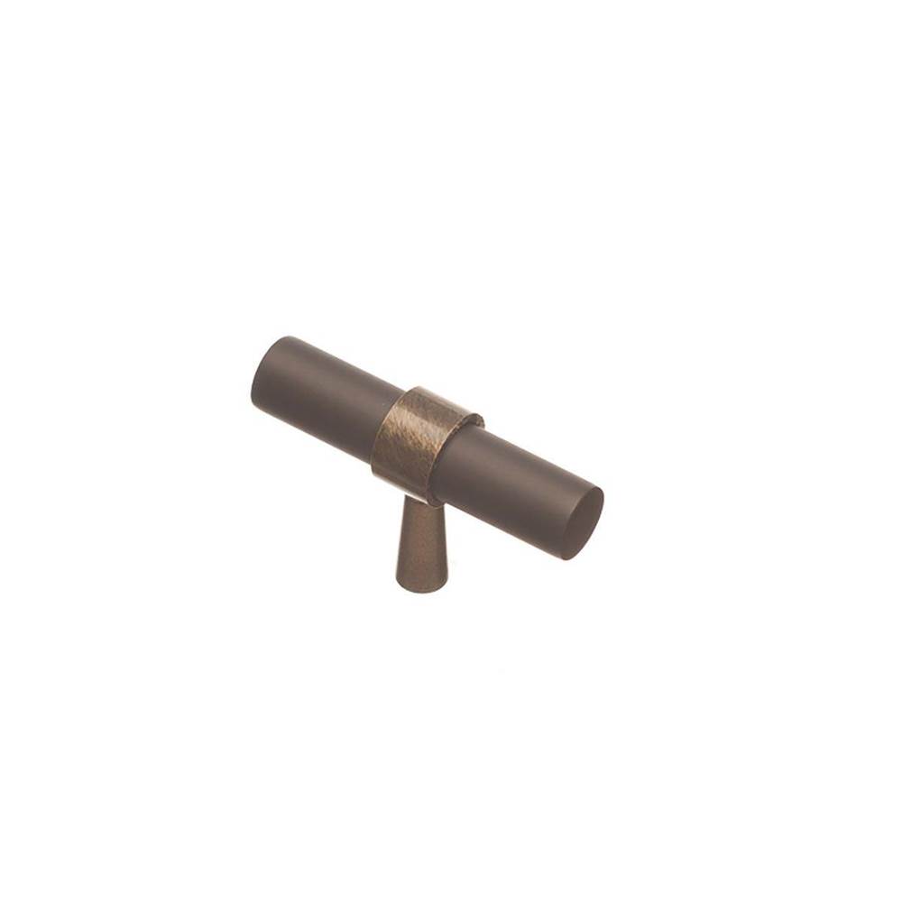 Colonial Bronze T Cabinet Knob Hand Finished in Satin Nickel and Matte Satin Brass