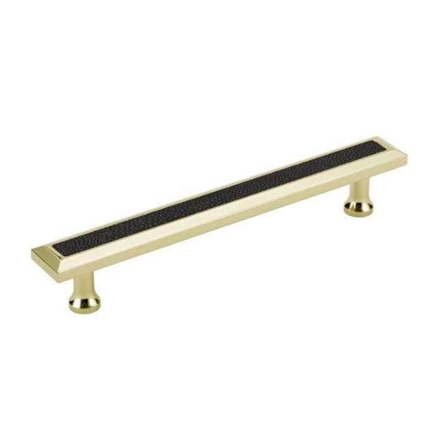 Colonial Bronze Leather Accented Rectangular, Beveled Cabinet Pull With Flared Posts, Frost Nickel x Pinseal Pitch Brown Leather