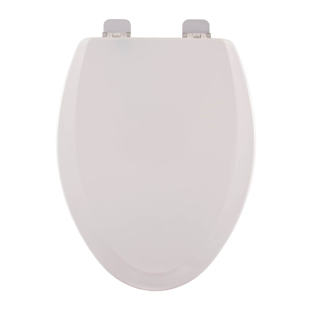 Centoco Deluxe Wood Toilet Seat, Closed Front With Cover, Chrome Hinges, White, Elongated Bowl