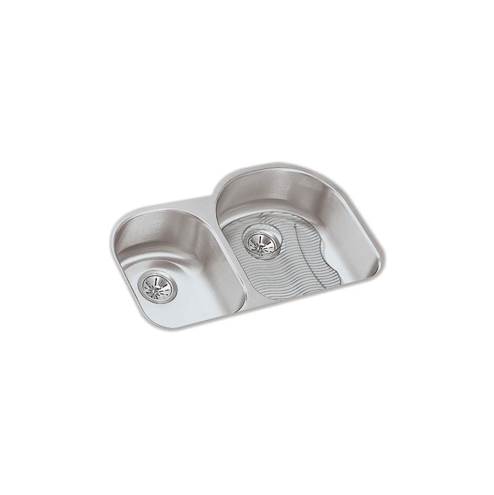 Elkay Lustertone Classic Stainless Steel 31-1/4'' x 20'' x 7-1/2'', Offset 40/60 Double Bowl Undermount Sink Kit