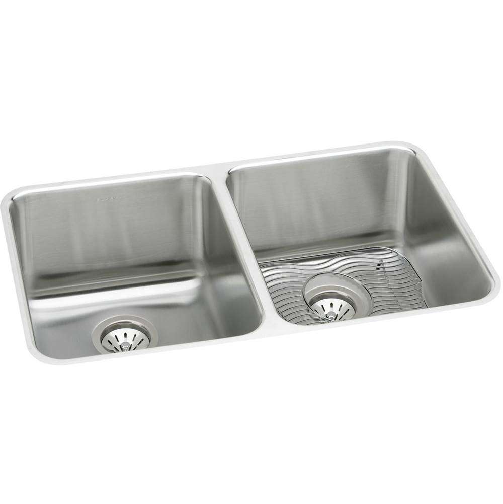 Elkay Lustertone Classic Stainless Steel 35-3/4'' x 18-1/2'' x 10'', Equal Double Bowl Undermount Sink Kit