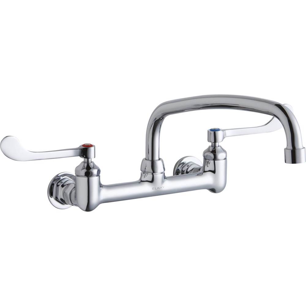 Elkay Foodservice 8'' Centerset Wall Mount Faucet with 14'' Arc Tube Spout 6'' Wristblade Handles 1/2in Offset Inlets