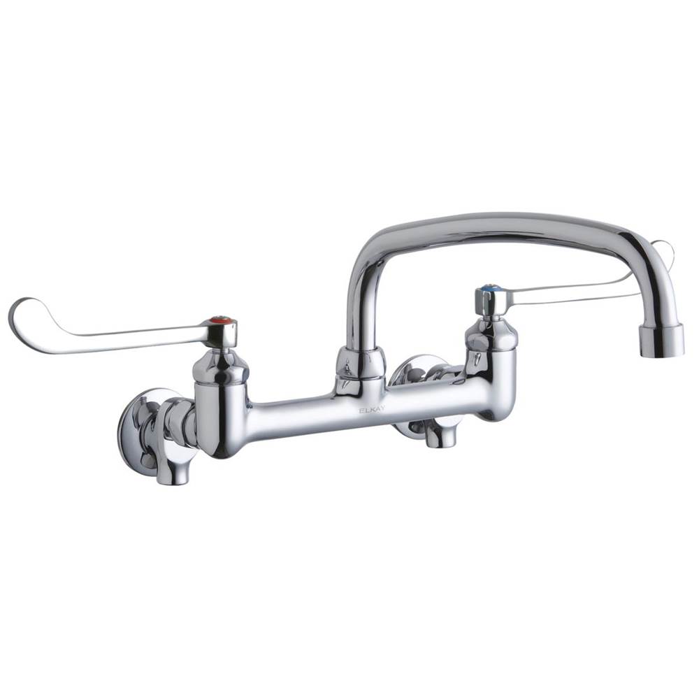 Elkay Foodservice 8'' Centerset Wall Mount Faucet with 14'' Arc Tube Spout 6in Wristblade Handles 1/2 Offset InletsPlusStop
