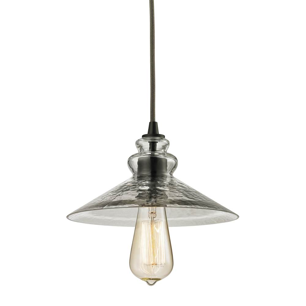 Elk Lighting Hammered Glass 1-Light Mini Pendant in Oiled Bronze With Hammered Clear Glass