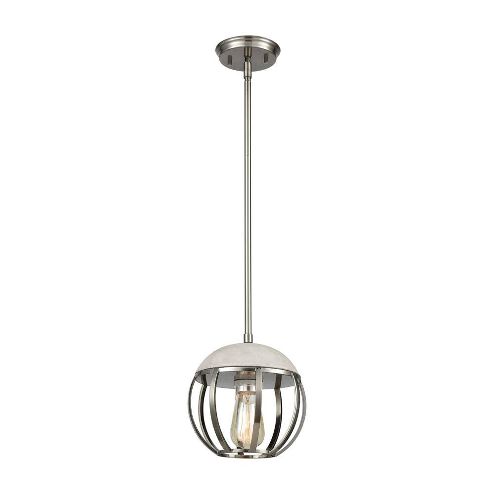 Elk Lighting Urban Form 1-Light Mini Pendant in Brushed Black Nickel With Concrete and Metal Cage