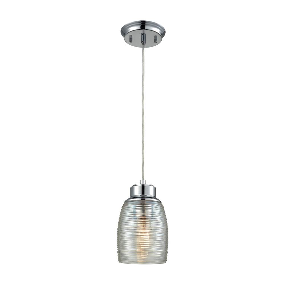 Elk Lighting Muncie 1 Light Pendant in Polished Chrome With Clear Spun Glass