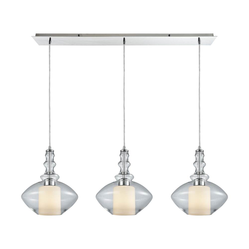 Elk Lighting Alora 3-Light Linear Mini Pendant Fixture in Chrome with Clear and Opal White Glass