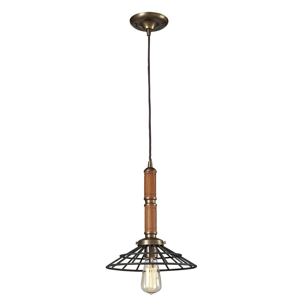 Elk Lighting 1 Light Wood Pendant in Vintage Brass/Vintage Rust