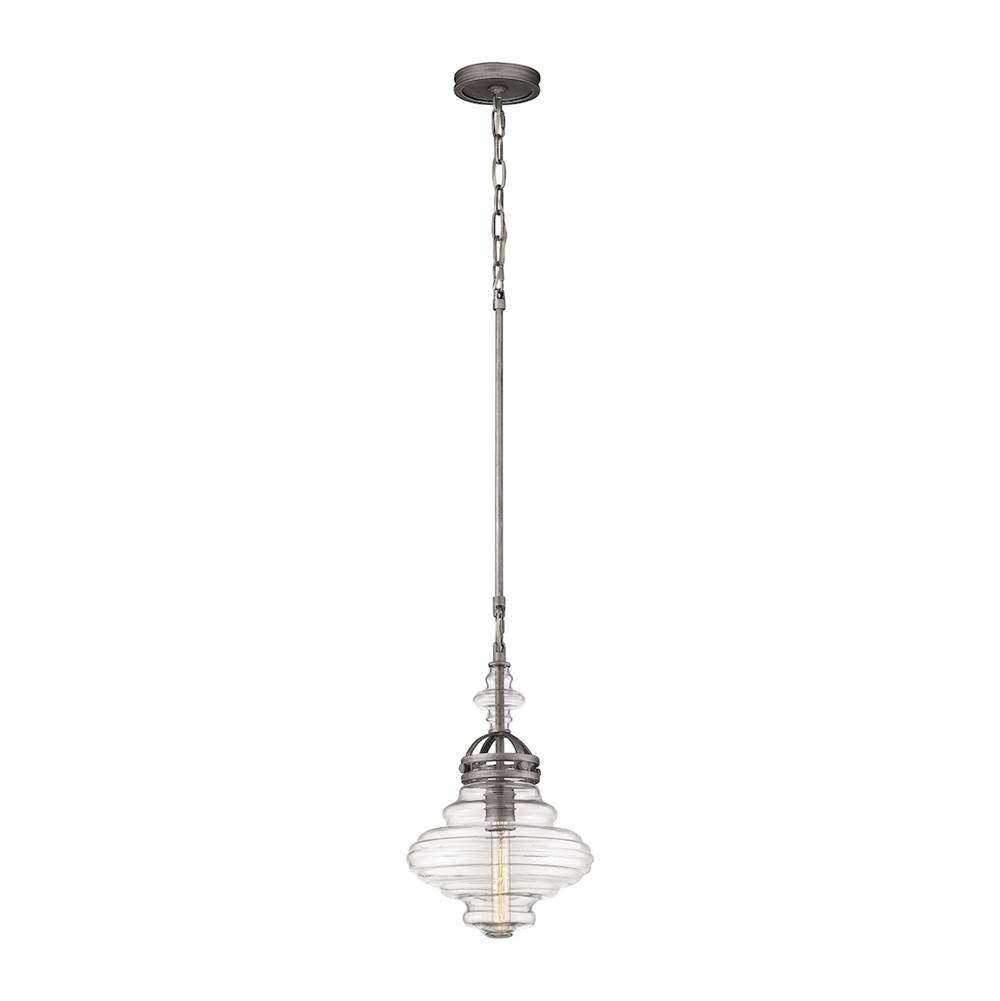 Elk Lighting Gramercy 1-Light Mini Pendant in Weathered Zinc With Clear Glass