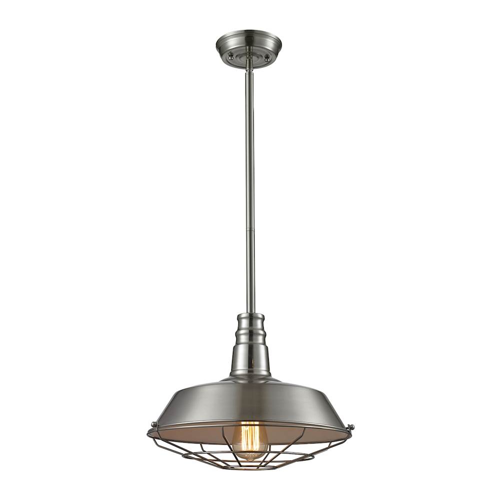 Elk Lighting Warehouse Pendant 1-Light Pendant in Satin Nickel With Metal Shade and Cage
