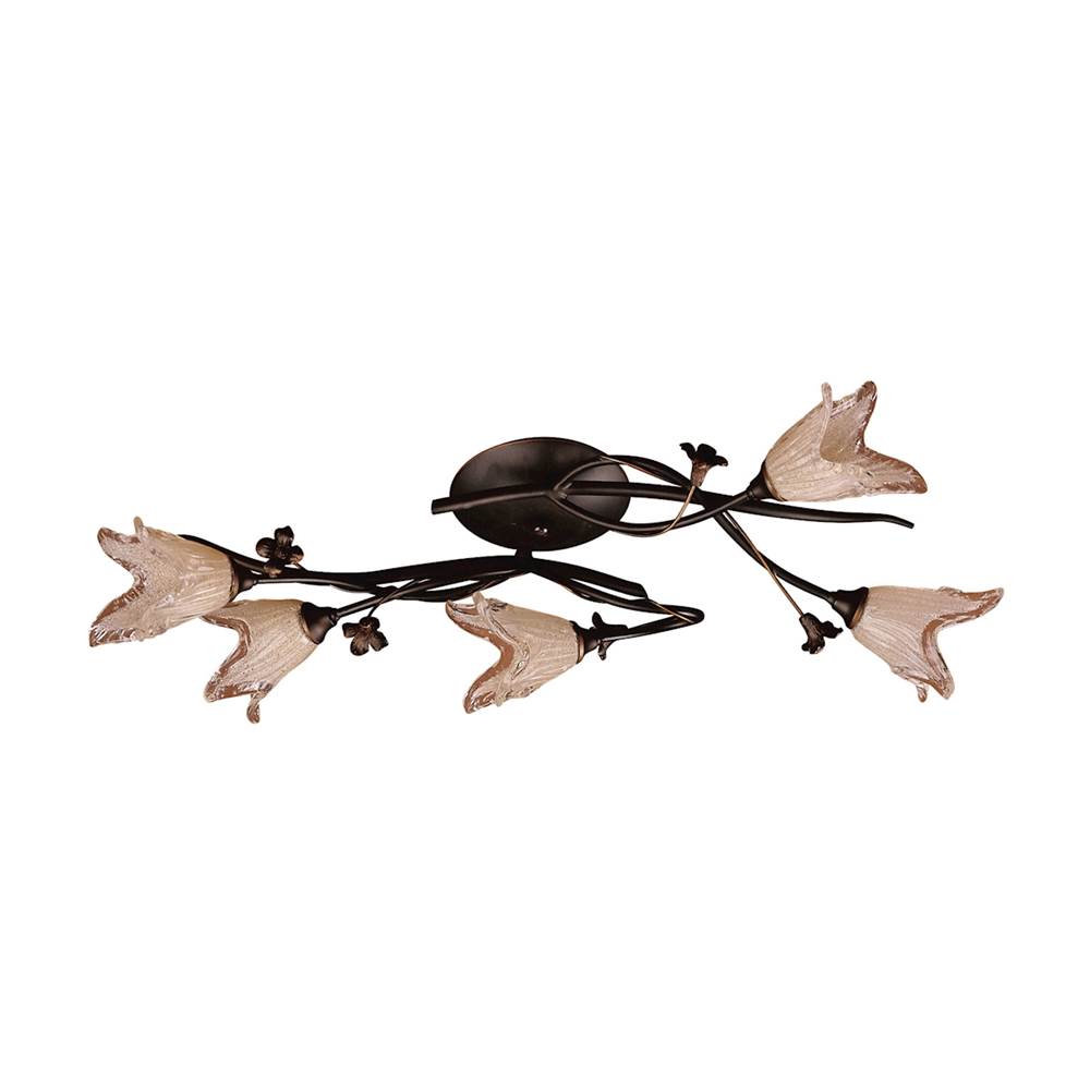 Elk Lighting Fioritura 5-Light Flush Mount in Aged Bronze With Floral-Shaped Glass