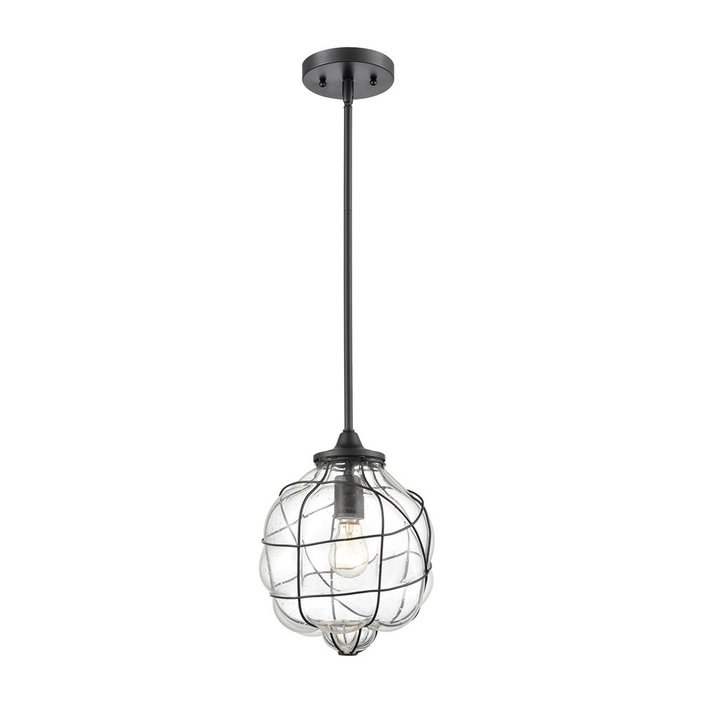 Elk Lighting Adorn 1-Light Mini Pendant in Oil Rubbed Bronze With Clear Seedy Glass