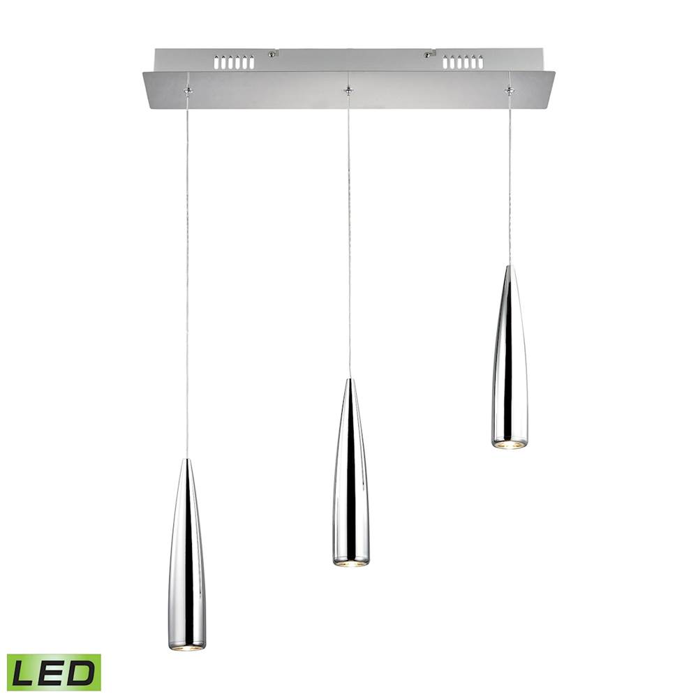 Elk Lighting Century 3-Light Linear Pendant Fixture in Chrome With Chrome Metal Shades - Integrated LED