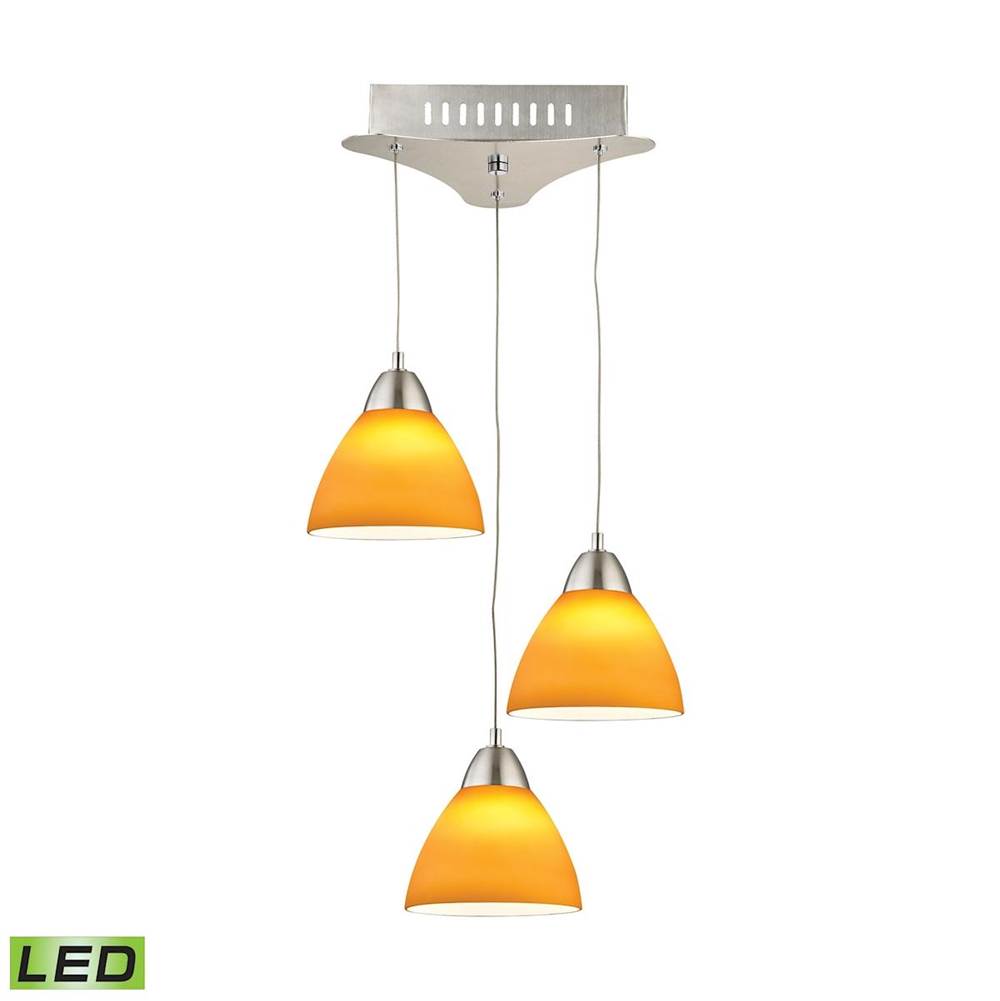 Elk Lighting Piatto Triple LED Pendant Complete With Yellow Glass Shade and Holder