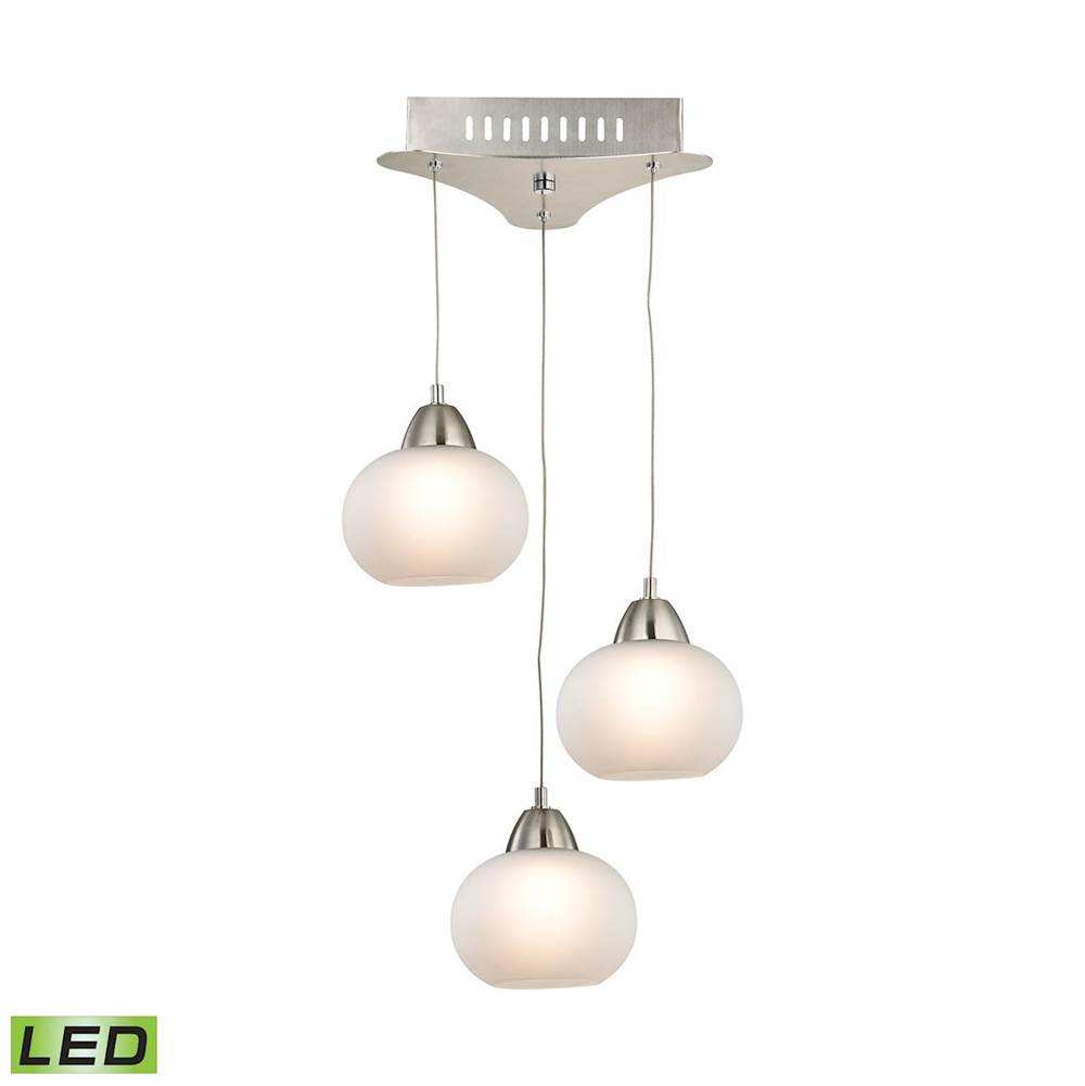 Elk Lighting Ciotola Triple LED Pendant Complete With White Glass Shade and Holder