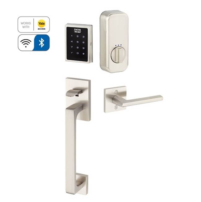 Emtek Electronic EMPowered Motorized Touchscreen Keypad Smart Lock Entry Set with Baden Grip - works with Yale Access, Laurent Round Knob US15