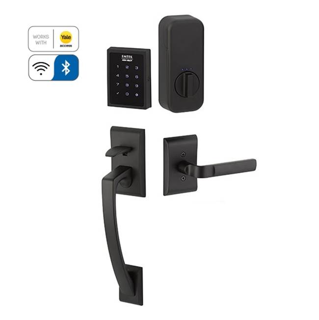 Emtek Electronic EMPowered Motorized Touchscreen Keypad Smart Lock Entry Set with Ares Grip - works with Yale Access, Spencer Lever, LH, US19