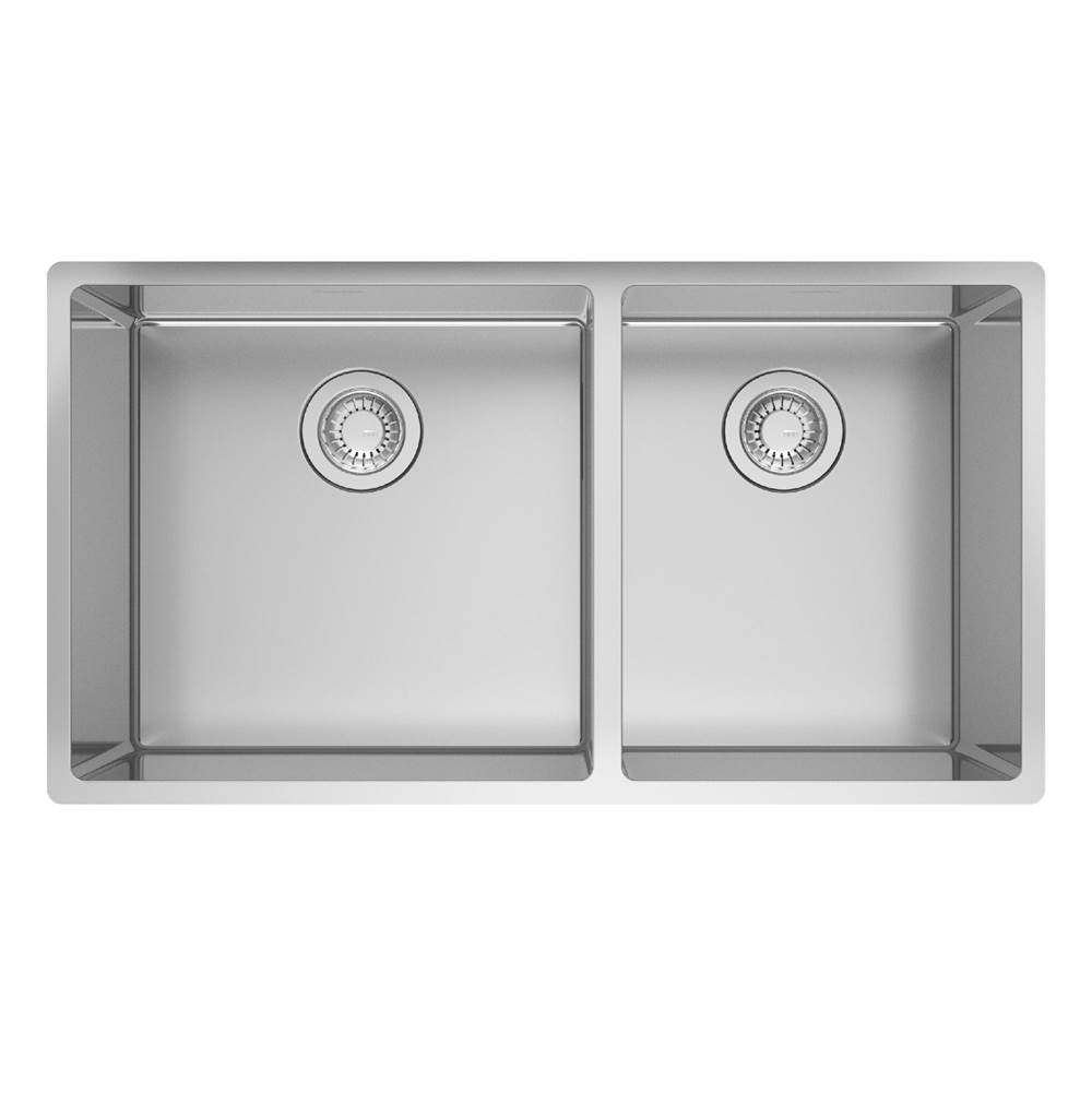 Franke Cube 32.56-in. x 17.7-in. 18 Gauge Stainless Steel Undermount Double Bowl Kitchen Sink - CUX16032