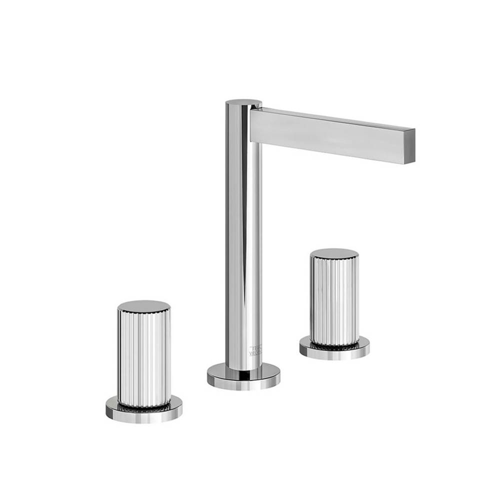 Franz Viegener Widespread Lavatory Faucet, Vertical Lines Cylinder Handle, With Pop-Up Drain Assembly