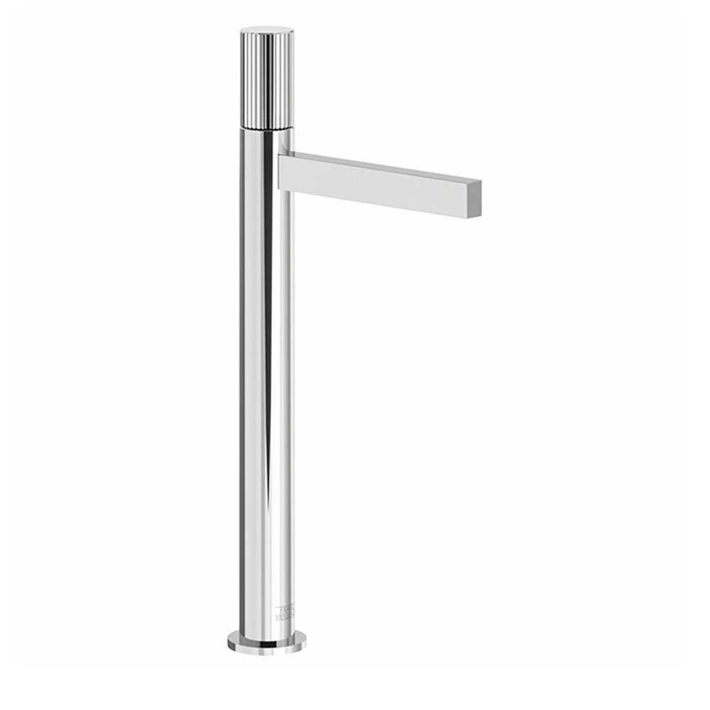 Franz Viegener Tall Vessel Height, Single Handle Luxury Lavatory Set, Vertical Lines Cylinder Handle, With Push-Down Pop-Up Drain Assembly (No Lift Rod)