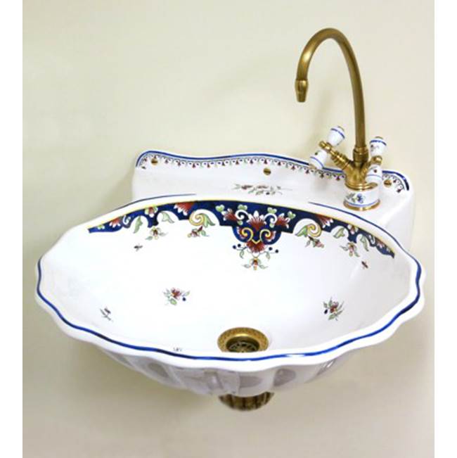 Herbeau ''Coquille'' Earthenware Hand Basin in Moustier Polychrome, Single Hole on Right