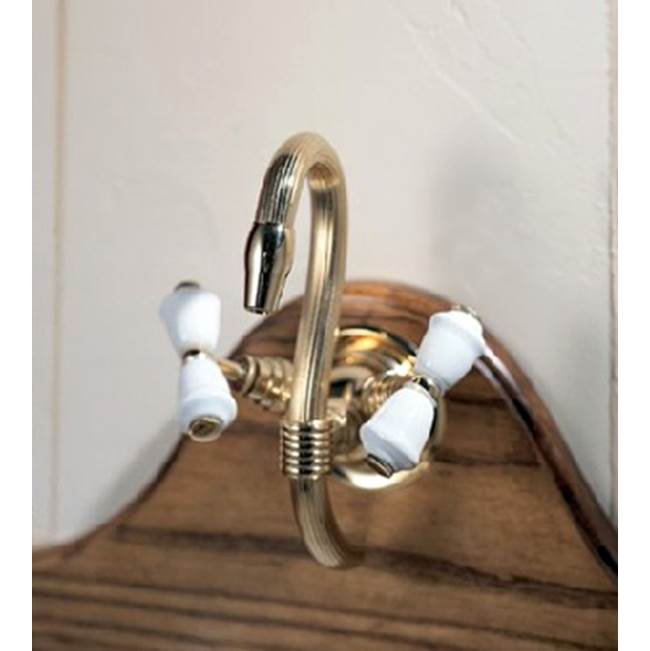 Herbeau ''Verseuse'' Wall Mounted Mixer with White or Handpainted Earthenware Handles in Rouen Marly, Polished Brass