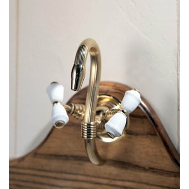 Herbeau ''Verseuse'' Wall Mounted Mixer with White or Handpainted Earthenware Handles in Plain White, Polished Nickel