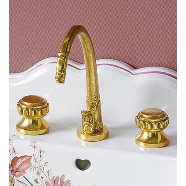 Herbeau ''Pompadour'' Widespread Lavatory Set with 1 1/4'' pop-up drain assembly in French Weathered Brass